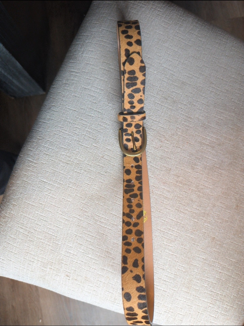 Leopard Print Tan Women's Belt with Brass-Tone Buckle